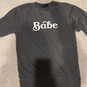 HATCH “Babe” Graphic Sweatshirt Charcoal Gray Crewneck Size S NWOT